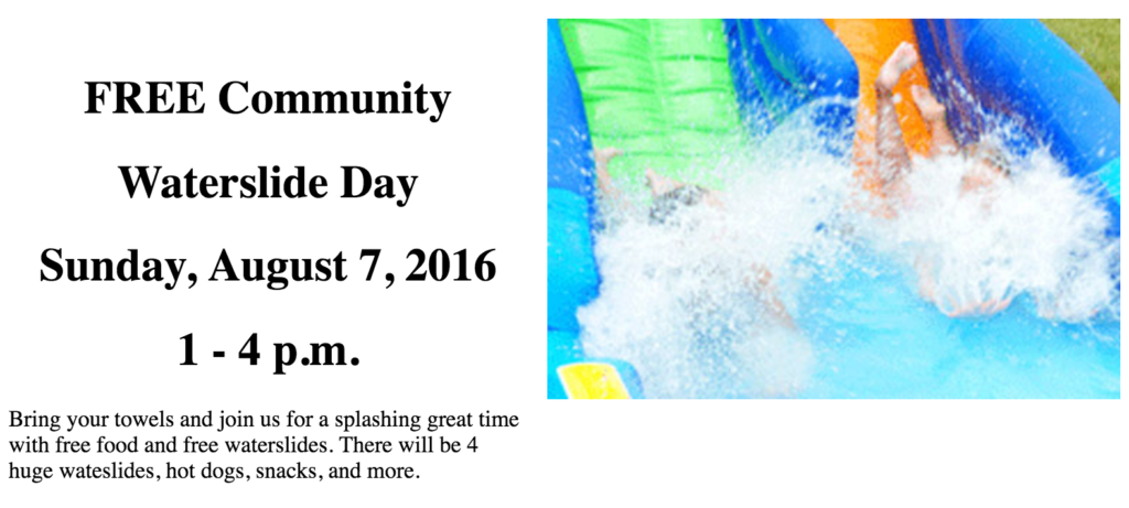 free community water slide day leola