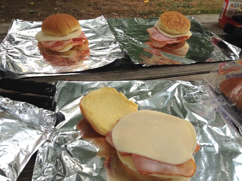 ham and cheese campfire sliders