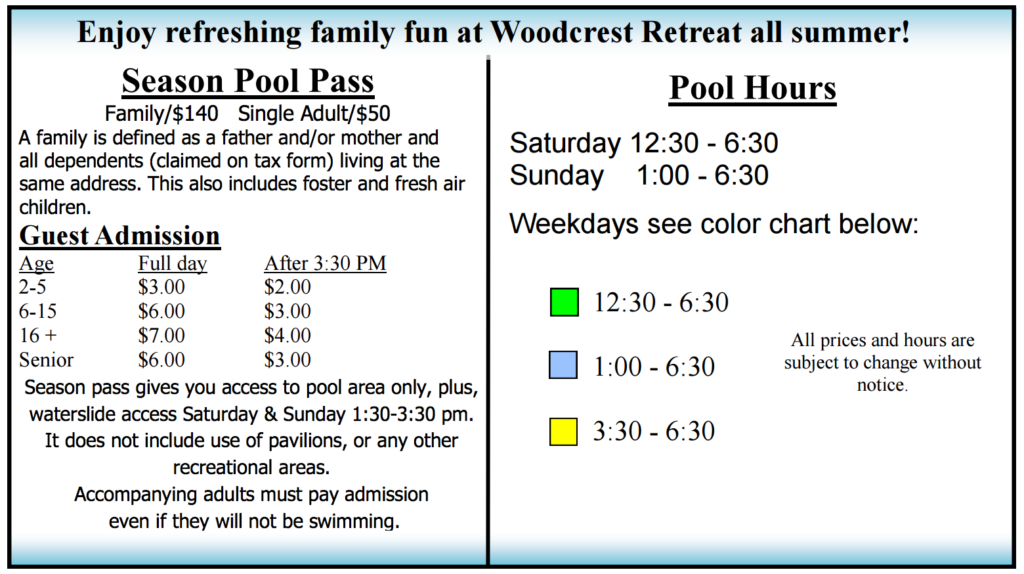 woodcrest retreat pool rates
