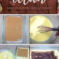 My favorite simple summer potluck dessert with graham crackers, pudding and chocolate frosting!