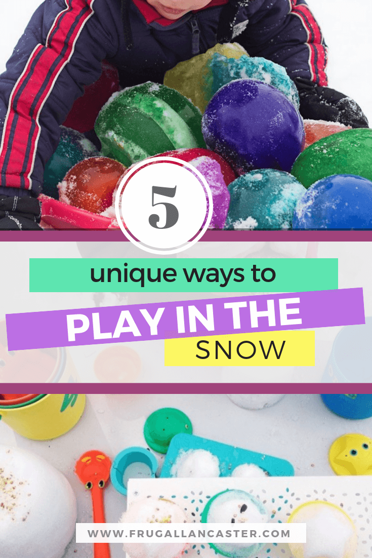 Here are 5 unique ways to play in the snow including a snow volcano, sand toy ideas and how to make a snow obstacle course!!